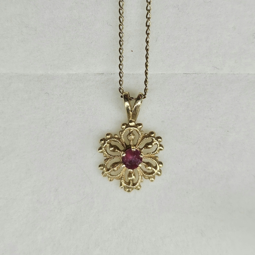 14K Flower with Ruby Necklace